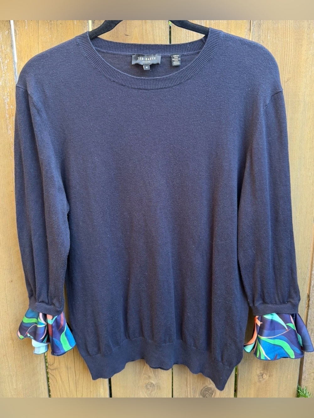 Ted Baker London Navy Classic‎ Crewneck Sweater with satin cuffs size 4